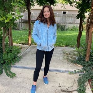 North face light blue fuzzy jacket